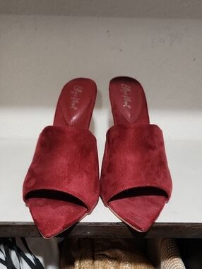 Red Suede Pointed-Toe Mule Sandals by Unbranded